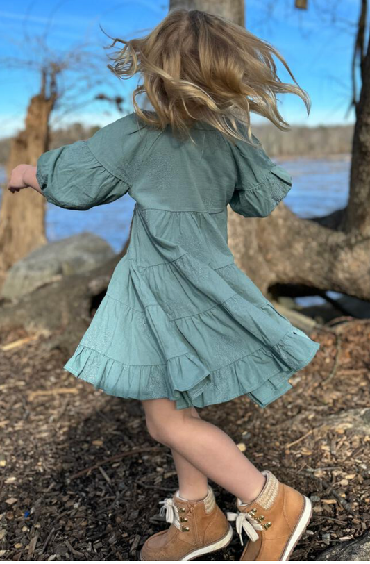 Dusty Teal Tiered Dress