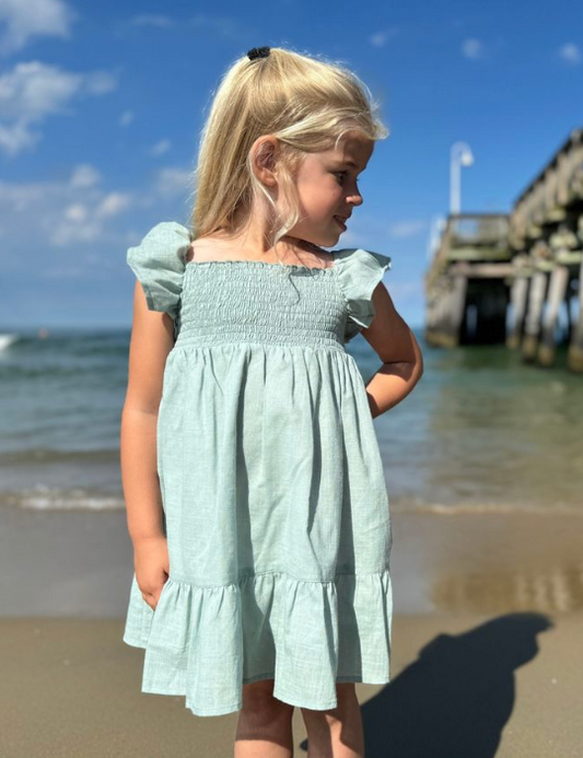 Dusty Teal Smocked Dress