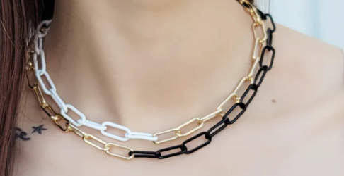 Half Gold/Half Enamel Paperclip Necklace