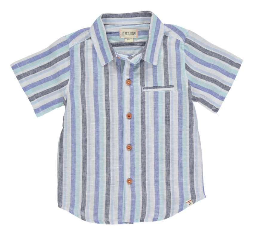 Blue Wide Stripe Woven Top