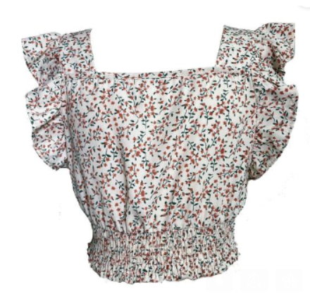 Tan Floral Flutter Sleeve Top