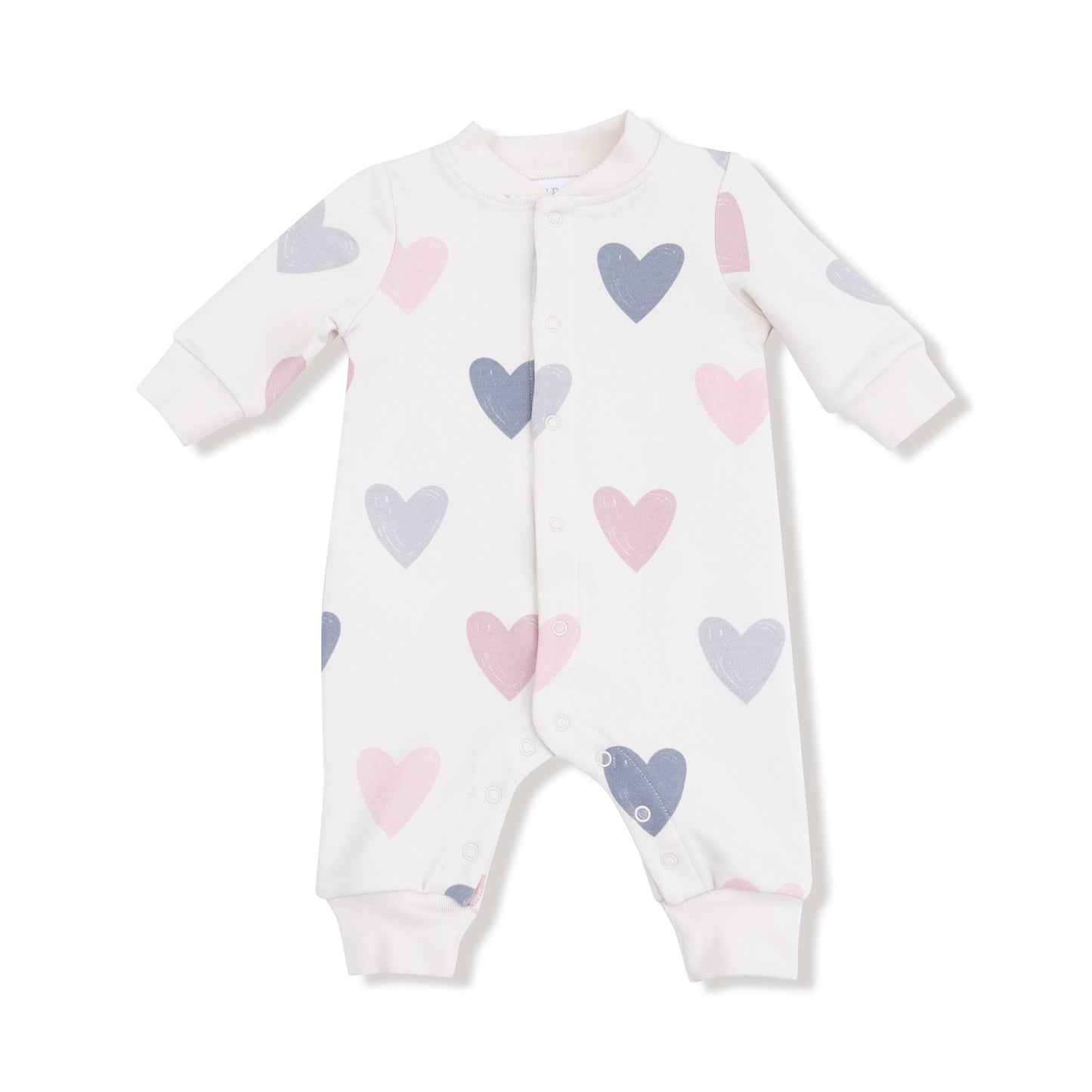 Hearts - Baseball Collar Romper with Front Placket