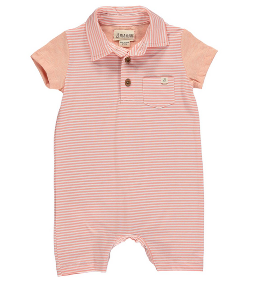 Peach Micro Stripe Polo Romper