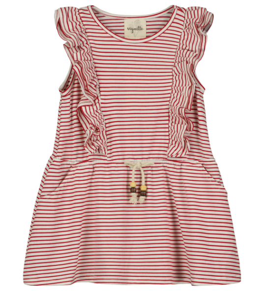 Red/White Stripe Ruffle Dress