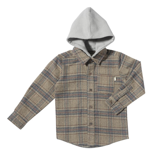 Beige Plaid Hood Shirt