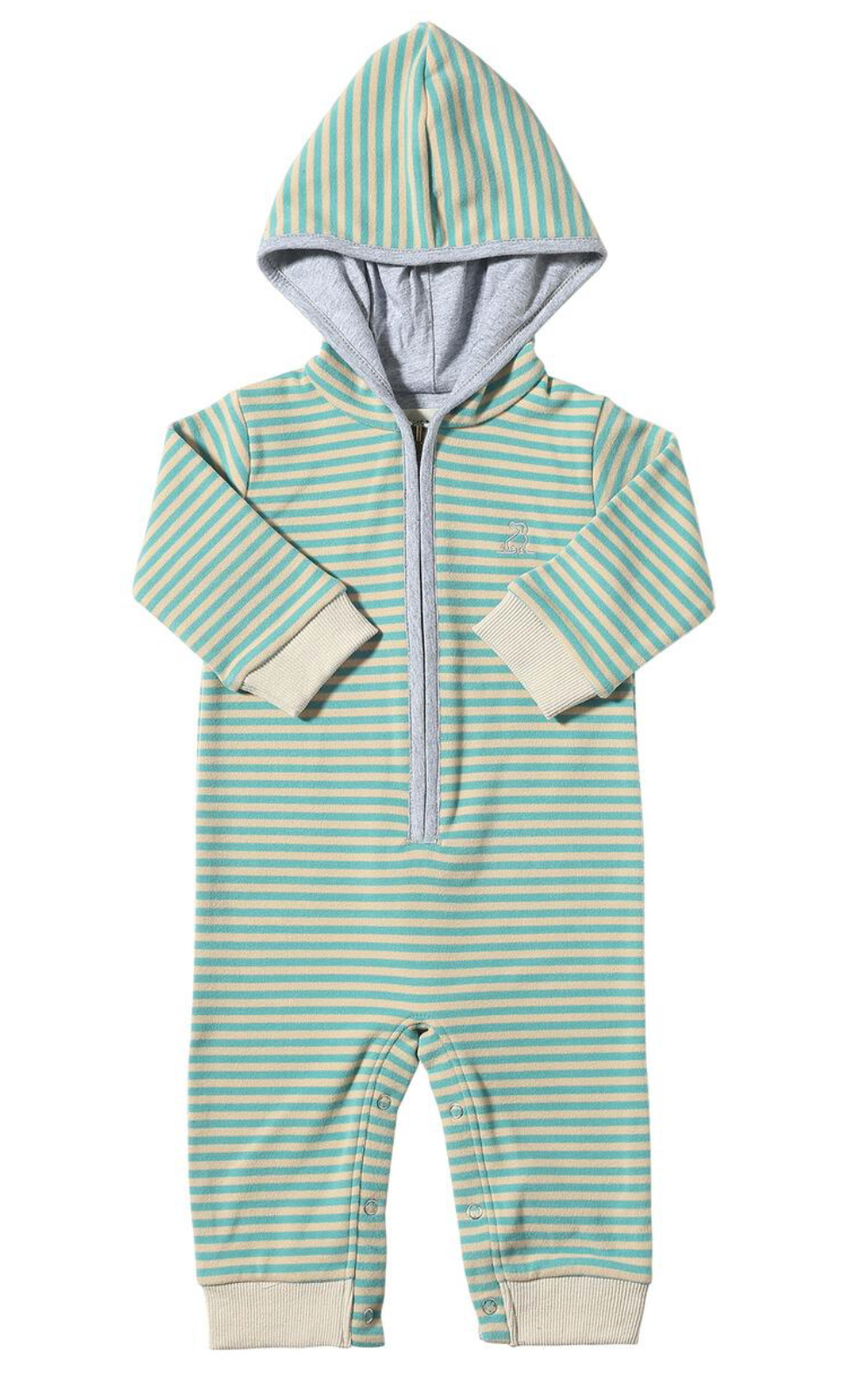 Aqua/Beige Stripe Hooded Romper