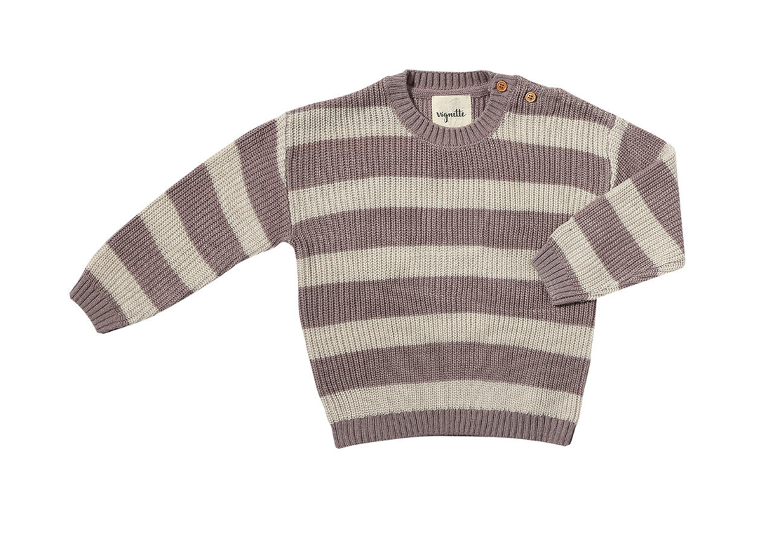 Lavender Stripe Button Sweater