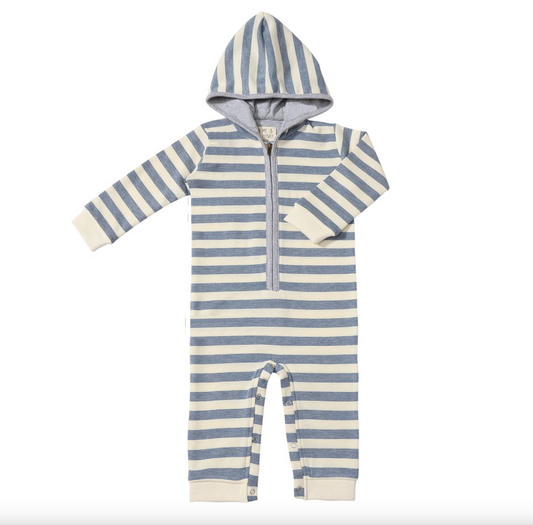 Blue Stripe Hooded Romper