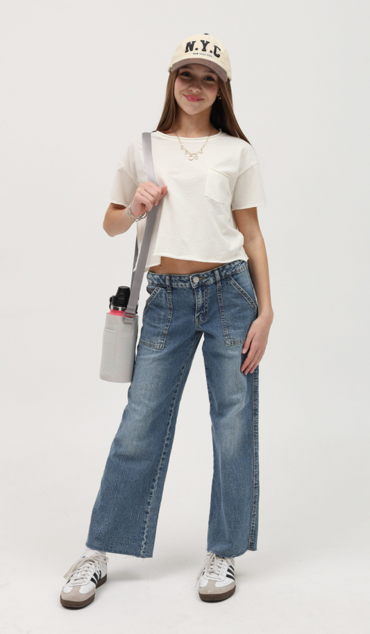 Ecru Raw Edge Pocket Tee