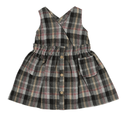 Charcoal Plaid Button Dress