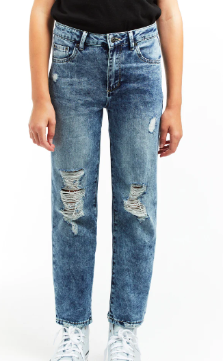 Destructed Crop Straight Denim