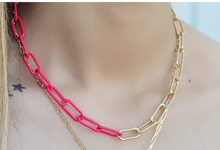 Half Gold/Half Enamel Paperclip Necklace