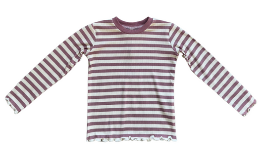 Mauve Stripe Lettuce Hem Top