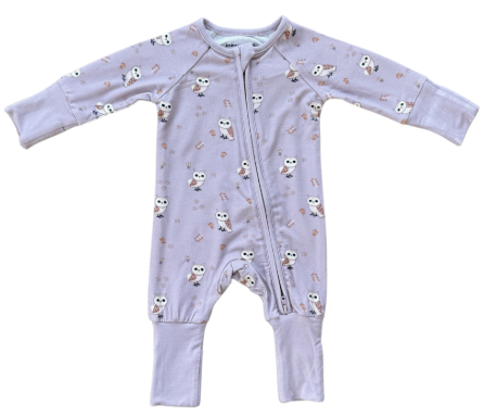 Lavender Owl Zip Romper