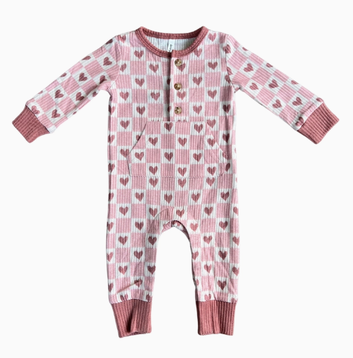 Pink Heart Waffle Romper