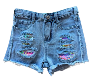 Denim Sequin Shorts