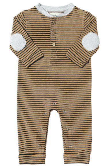 Tan/Black Stripe Henley Romper