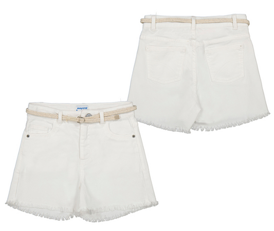 White Frayed Twill Shorts