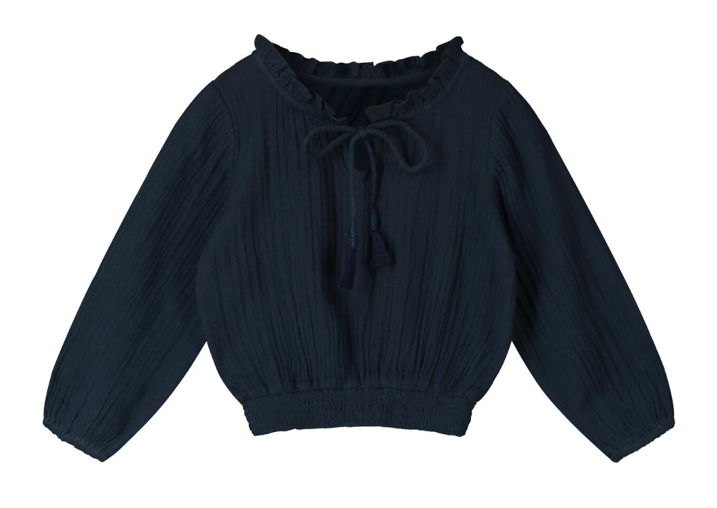 Navy Gauze Peasant Top