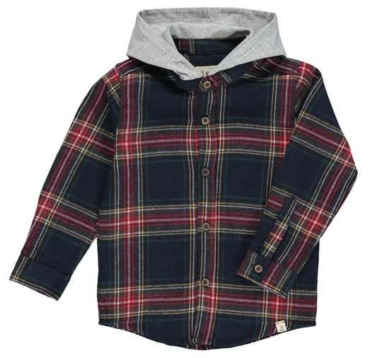 Navy Plaid Hooded Top