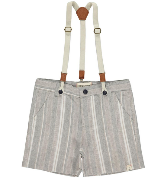Grey Stripe Suspender Shorts